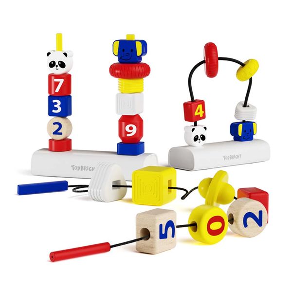 TopBright - 3-in-1 Fine Motor Stacking &amp; Lacing Blocks Toy