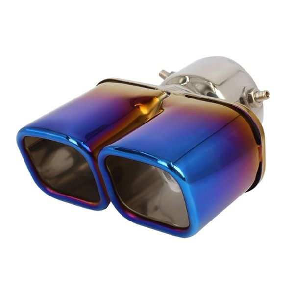 Universal Dual Square Exhaust Muffler Tip SS Burnt Blue Silencer Pipe