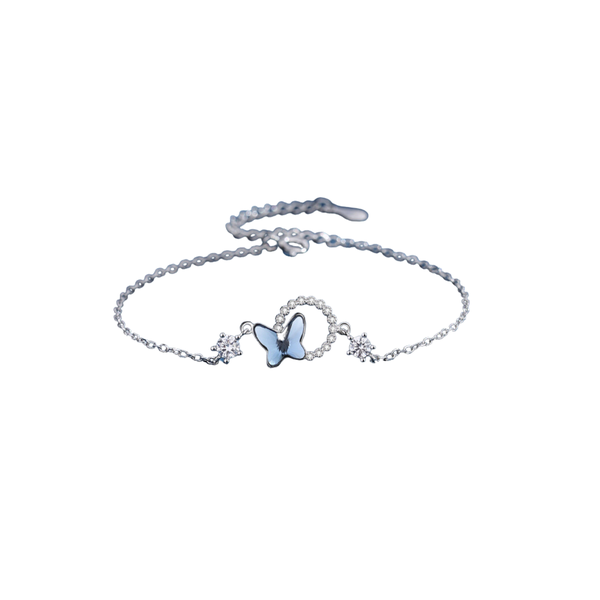 Silver Aura Women 925 Sterling Silver Crystal Butterfly Bracelet