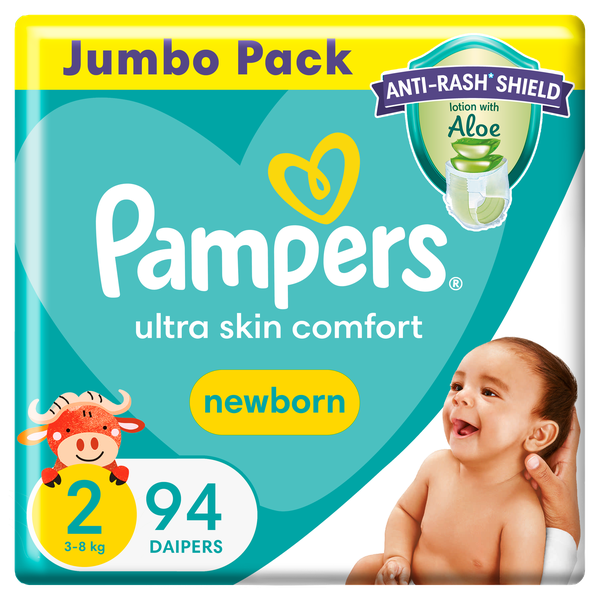 Pampers Anti-Rash Shield Taped Size 2 (3-8 kg) 94 Nappies, Lotion With Aloe