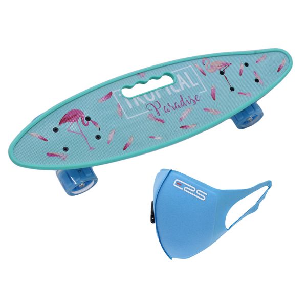 Skateboard 58cm - Flashing Wheels Ride On Skateboards &amp; ERS Mask - Tropical