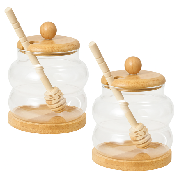2 Pack Glass Honey Pot Honey Jar with Spoon and Lid Glass