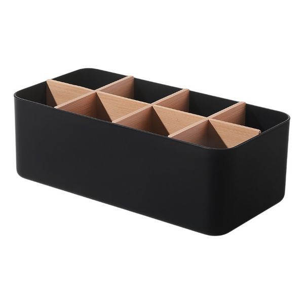 Large Rectangular Desktop Organizer with Modular Bamboo Dividers - Black