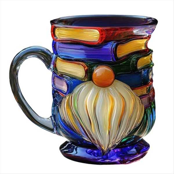 Painted Gnome Book Mug,Books Stack Coffee Cup,Novelty 3D Painted Books Coff