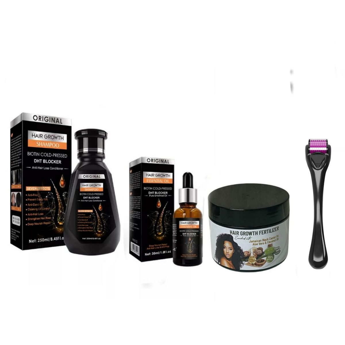 Biotin Growth Kit- Shampoo + Oil+ Fertilizer + Derma Roller