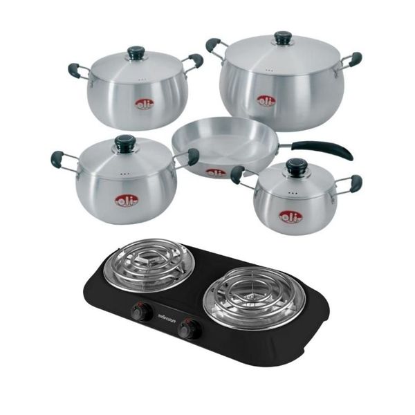 Oli - Rhino Casserole Pot Set - 9 Piece with Hotplate - White