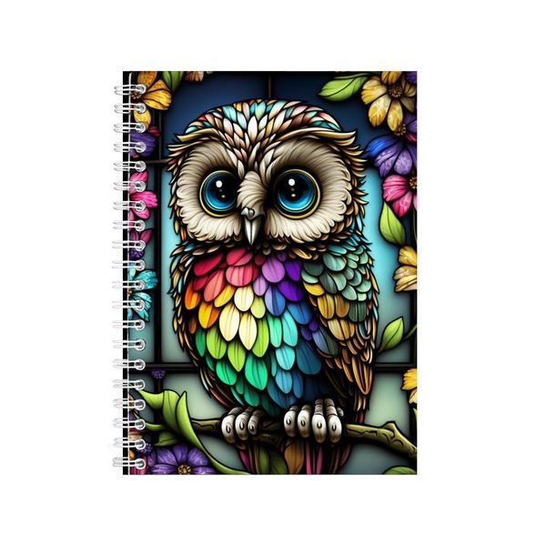 Owl Flower Stained Glass Notebook Animal Gift Idea A4 Notepad Pad 88