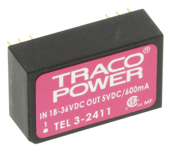 Traco Power (TEL 3-2411) Isolated Through Hole DC/DC Converter, 5V, 600mA