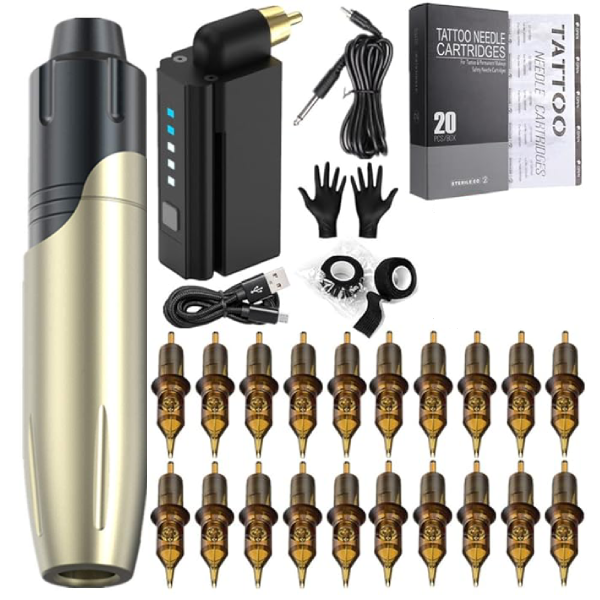 Tattoo Machine Pen Complete with Power Supply 20pcs Cartridge Needles