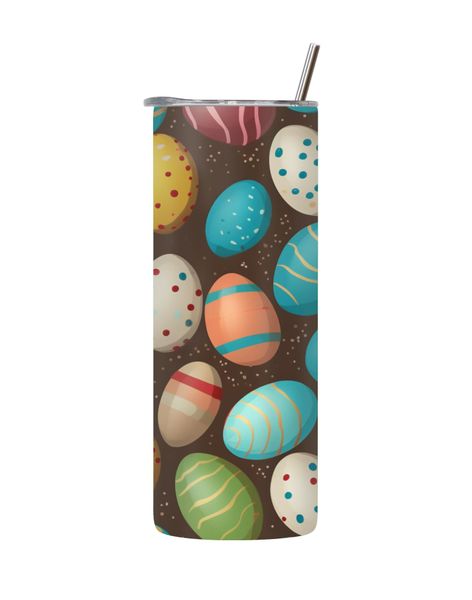 Brown 20 Oz Tumbler with Lid Straw Trendy Easter Graphic Design Present 089