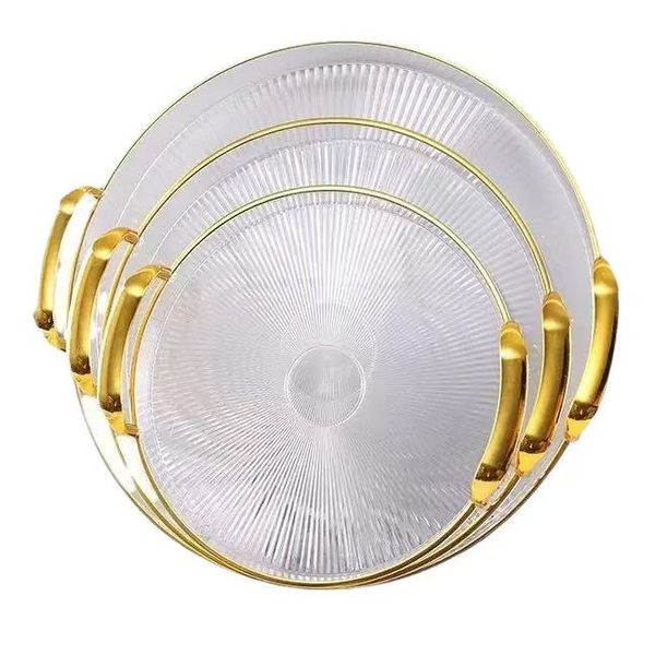 3 Pieces Round Decorative Tray with Gold Handle Vanity Tray &amp; Serving Tray
