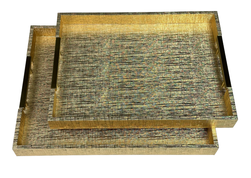 Golden Wood Serving Tray - 2 Piece