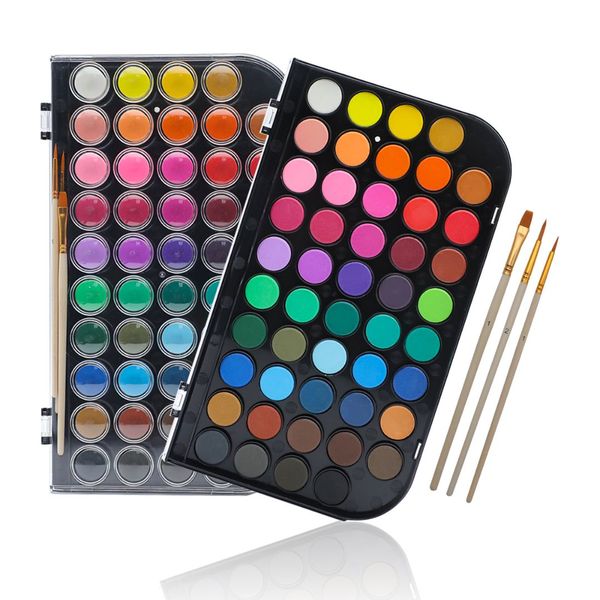 Artecho Watercolour Paint Set with 3 Brushes in a Plastic Case - 48 Colour