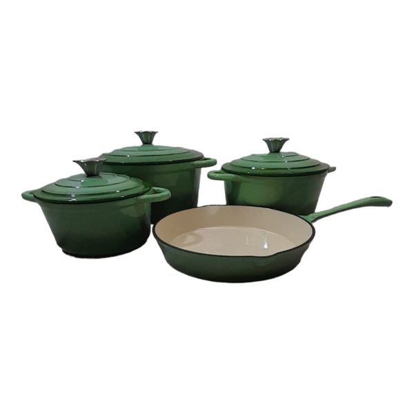 Smte - Pot set 7 Piece Cast Iron Grooved Lid Green