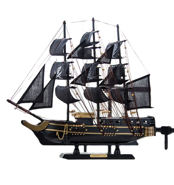 OTOPIA Wooden Decor Black Sailing Pirate Ship Model 46 x 45 x 10 cm