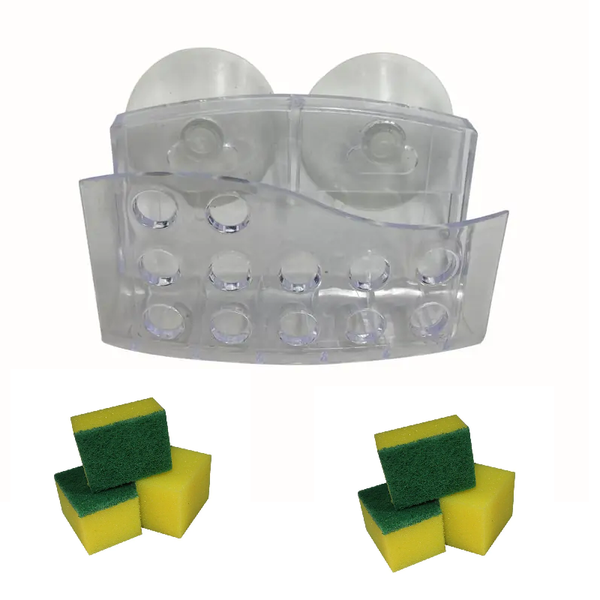 Kitro Transparent Kitchen Utensil Sponge Holder &amp; 6 Sponges Set