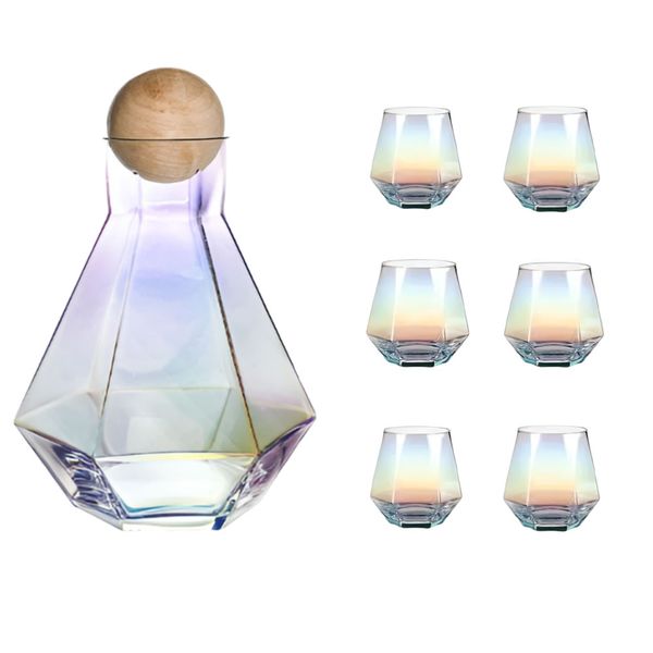 Glass Diamond Decanter and 6 Piece Glasses Set