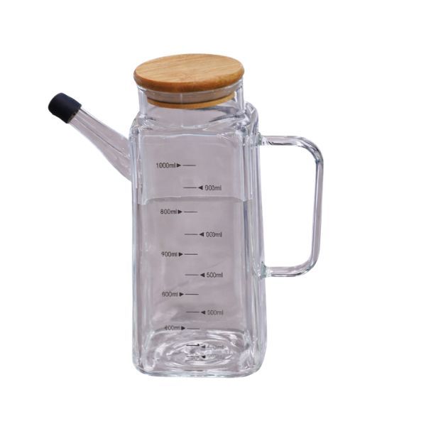 1000ML Glass Oil Dispenser Square Bottle with Handle &amp; Spout