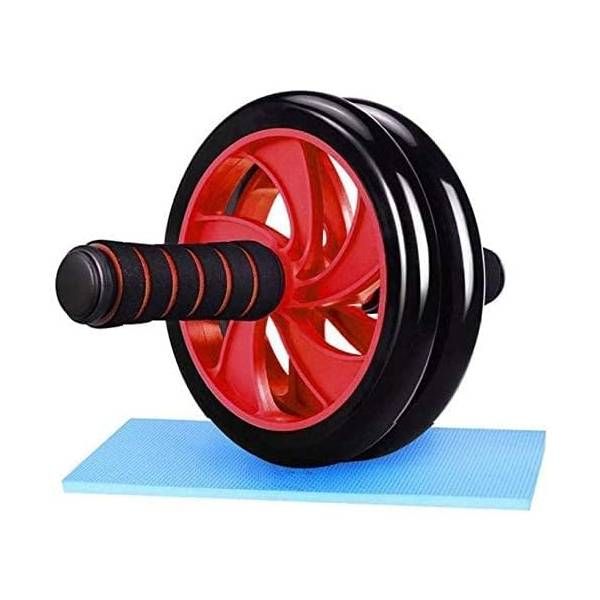 Exercise Wheel with Dual Wheel Roller &amp; Knee Mat-Dual Wheel Roller-Red
