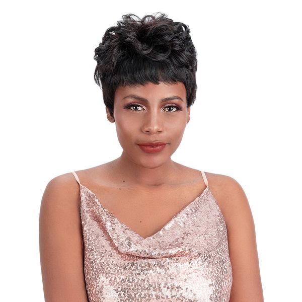 Joedir Short Human Hair Pexie Cut Wig For Girl and Woman Felicite-1B