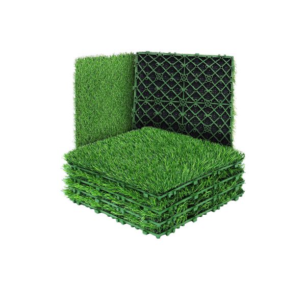 6 Pieces Artificial Grass Tiles Interlocking Turf Fake Grass For Outdoor
