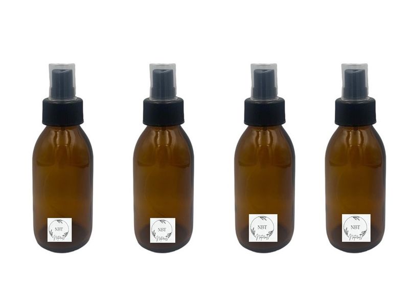 NBT Naturals - Empty Glass Bottle and Black Atomiser Spray- 100mls - 4 Pack