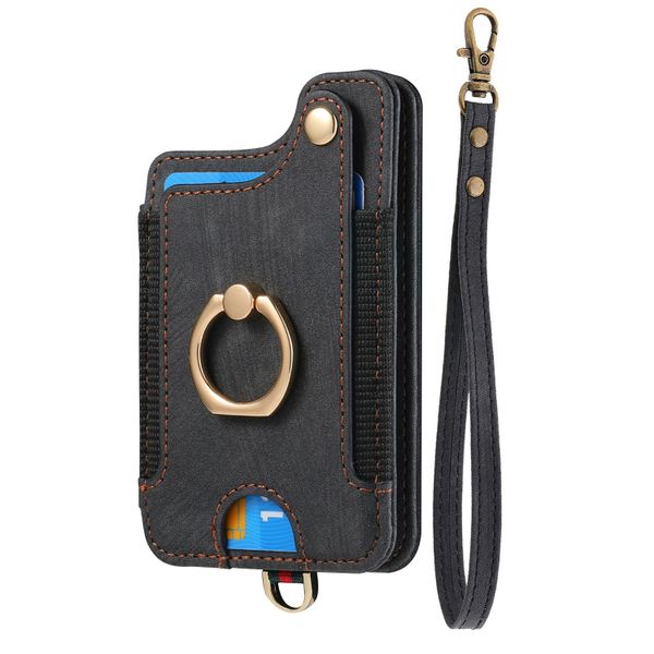 Magnetic RFID-Blocking PU Phone Wallet, 5-Card Holder Dual Stand &amp; Lanyard
