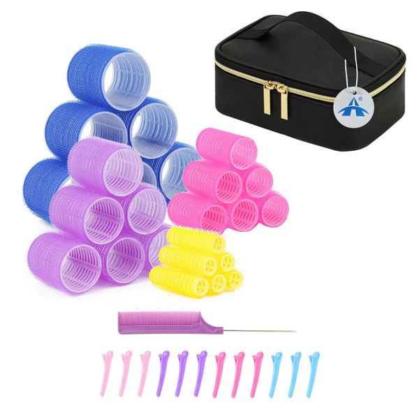 ALANES 4 Sizes Self Grip Hair Rollers Set with 12 Hair Clips - 38 Pieces