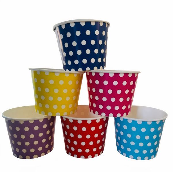 Colourful Party Polka Dot Paper Mini Popcorn/Snack Buckets 6 Piece