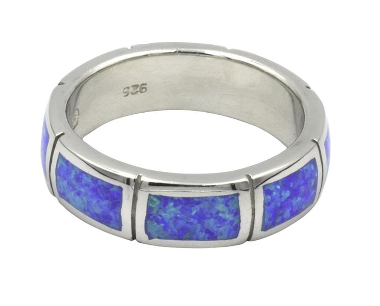 Blue Opaline Strips Silver Ring