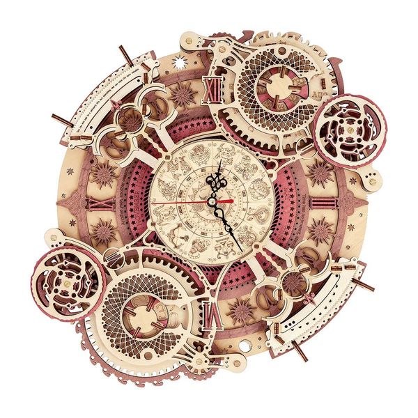 Robotime Zodiac Wall Clock Mechanical Time Art Engine 3D Wooden Puzzle