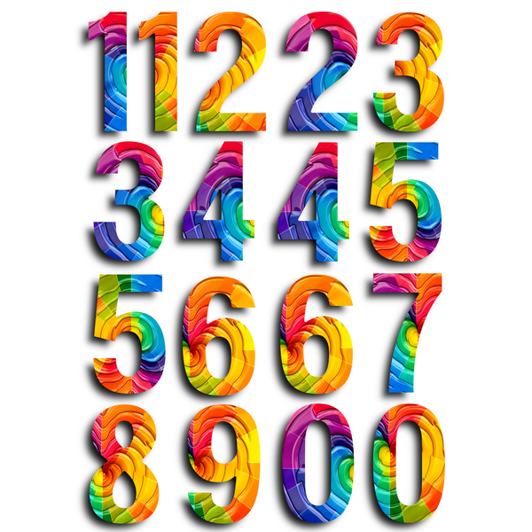 TrendSpire Numbers 5cm Vinyl Stickers (Colour) - RAINBOW - Set of 51