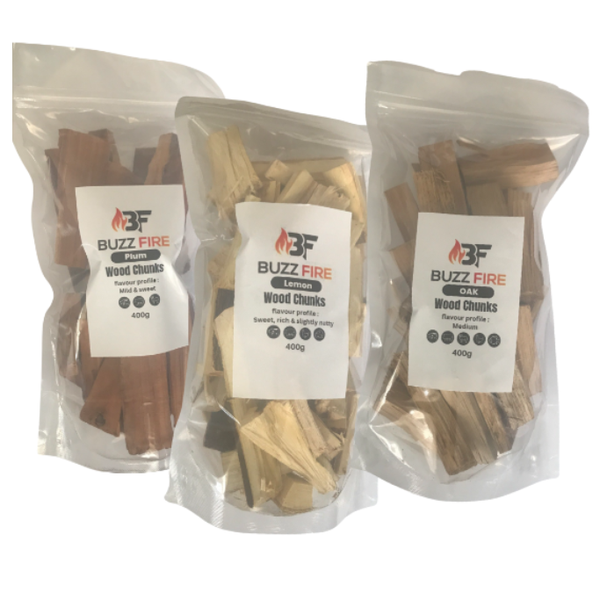 Smoking wood Chunks TRIO - 1.2kg - Oak, Lemon, Plum - 3 Pack
