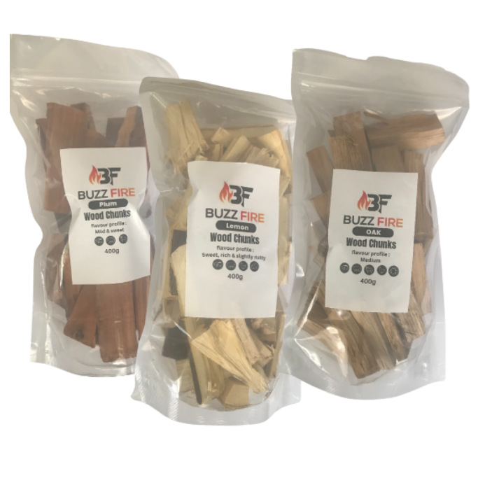 Smoking Wood Chunks Trio - 1.2kg - Oak, Lemon, Plum - 3 Pack 