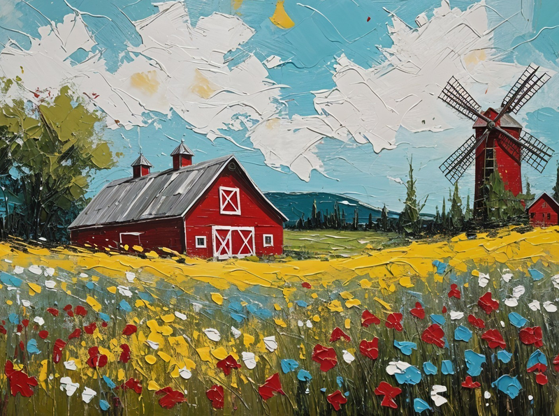 Modern Canvas Wall Art Home Decor - Old Barn &amp; Windmill