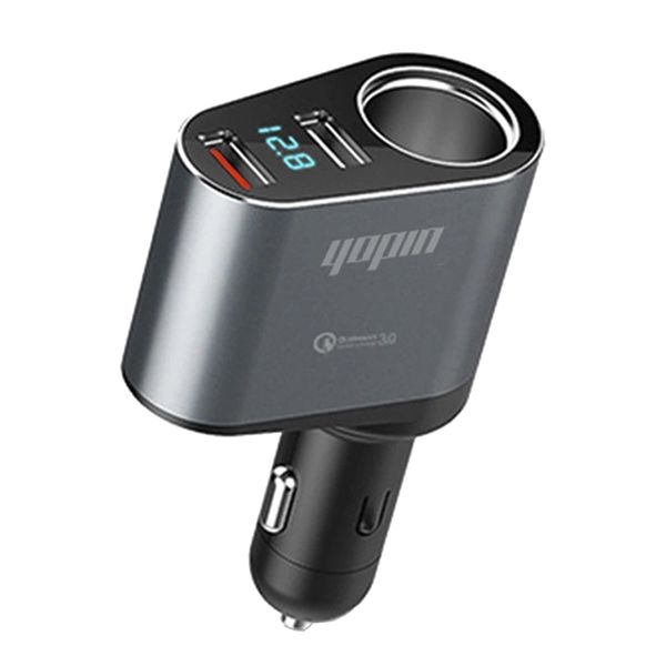 Dual USB Car Charger &amp; LED Voltage Display - Gray