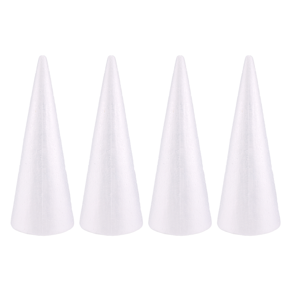 Foam Cones for DIY Crafts, White Polystyrene (4.5 x 13.5 In, 4 Pack)