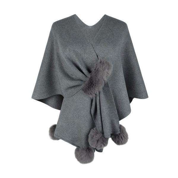 Faux Fur Pom Pom Wrap Shawl