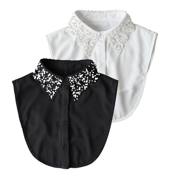 2Pcs Ladies Pearl Hollow Detachable Faux Collar Shirt
