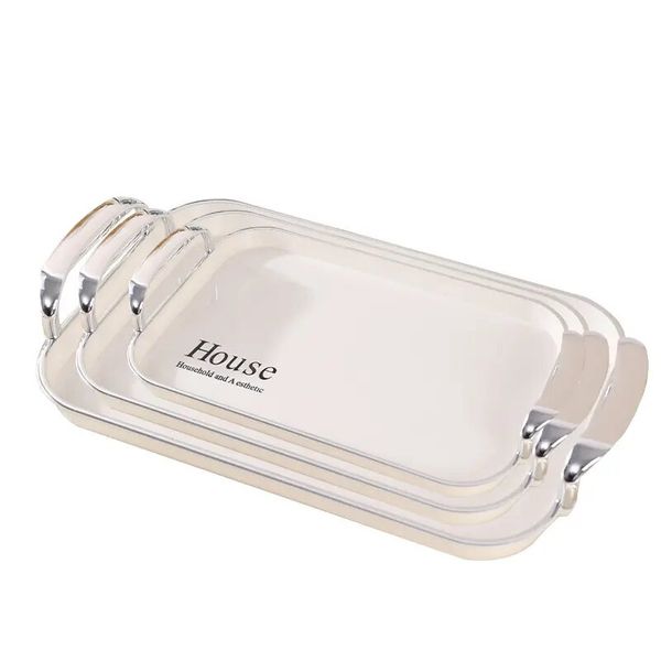 Beautiful Serving Trays Rectangle with Silver Handles - Set of 3