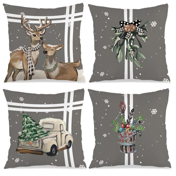 Set of 4 Winter Scene Printed Pillowcase, 45x45cm Home Soft Cushion Cover