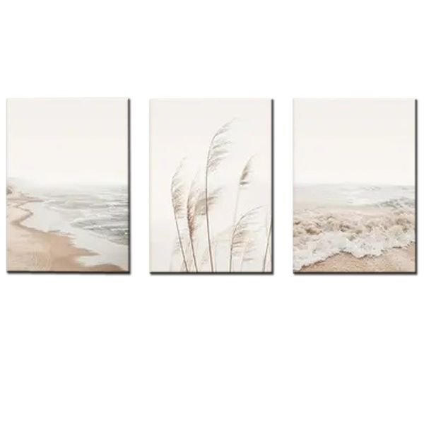 Canvas-Art-3 Pieces Neutral Coastal Beach Landscape II Abstract Wall Art