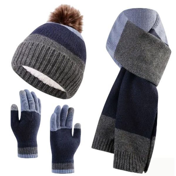 Kids Beanie with Fuzzball Scarf Gloves Set for Boys Girls 8-15 Years