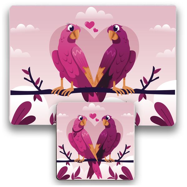 Valentines Placemat &amp; Coaster Set - Parrots in Love