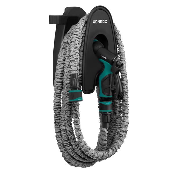 VONROC Flexible Garden Hose 10m | With Wall Bracket
