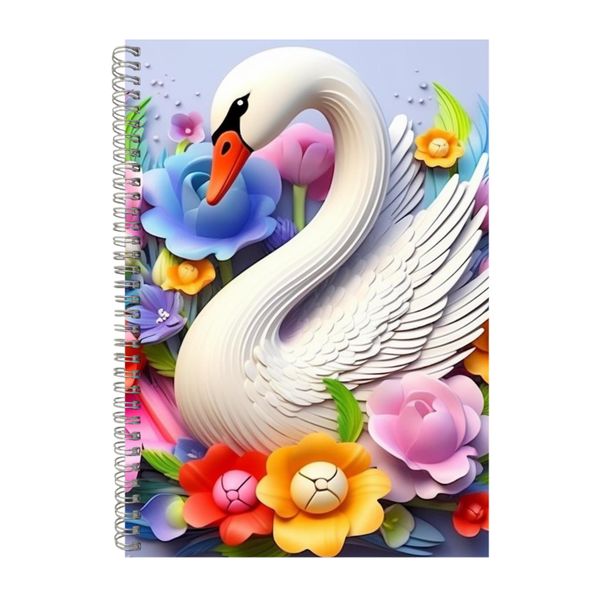 3D White Swan Colorful Rainbow Floral 2 Notebook Gift Idea Notepad Pad 107