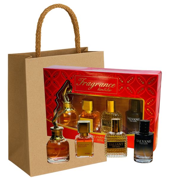 Red Him &amp; Her 4 Perfumes Couple Set &amp; Premium Gift Bag - COMBO