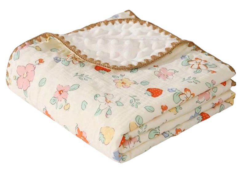 Blossom &amp; Berry Coral Fleece Baby Blanket - 100x100cm Ultra-Soft Throw