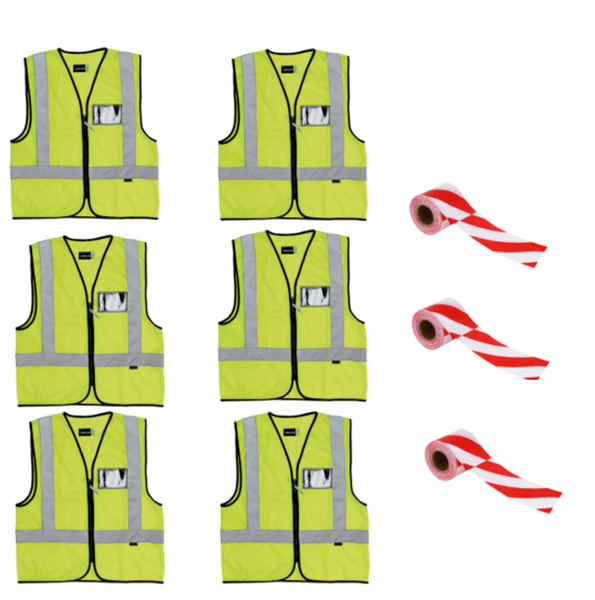 6pack Reflective Vest with ID pocket- 3pack 75mmx100m Barrier Tape