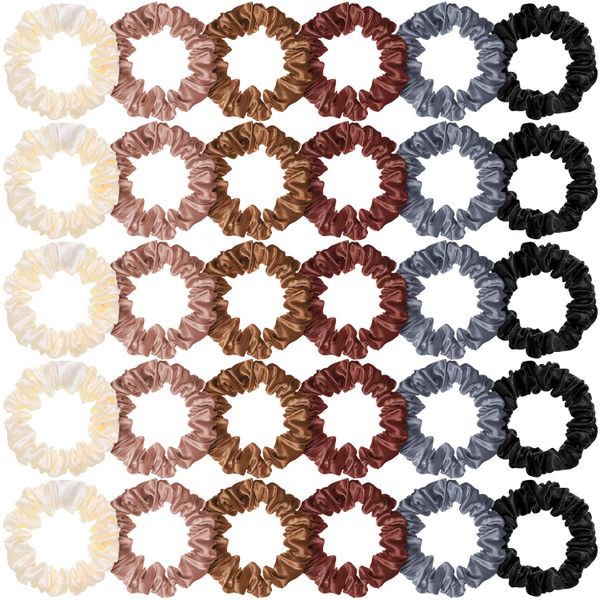 30PCS Small Satin Silk Scrunchies Bulk for Women, Thin Mini Hair Ties Bands